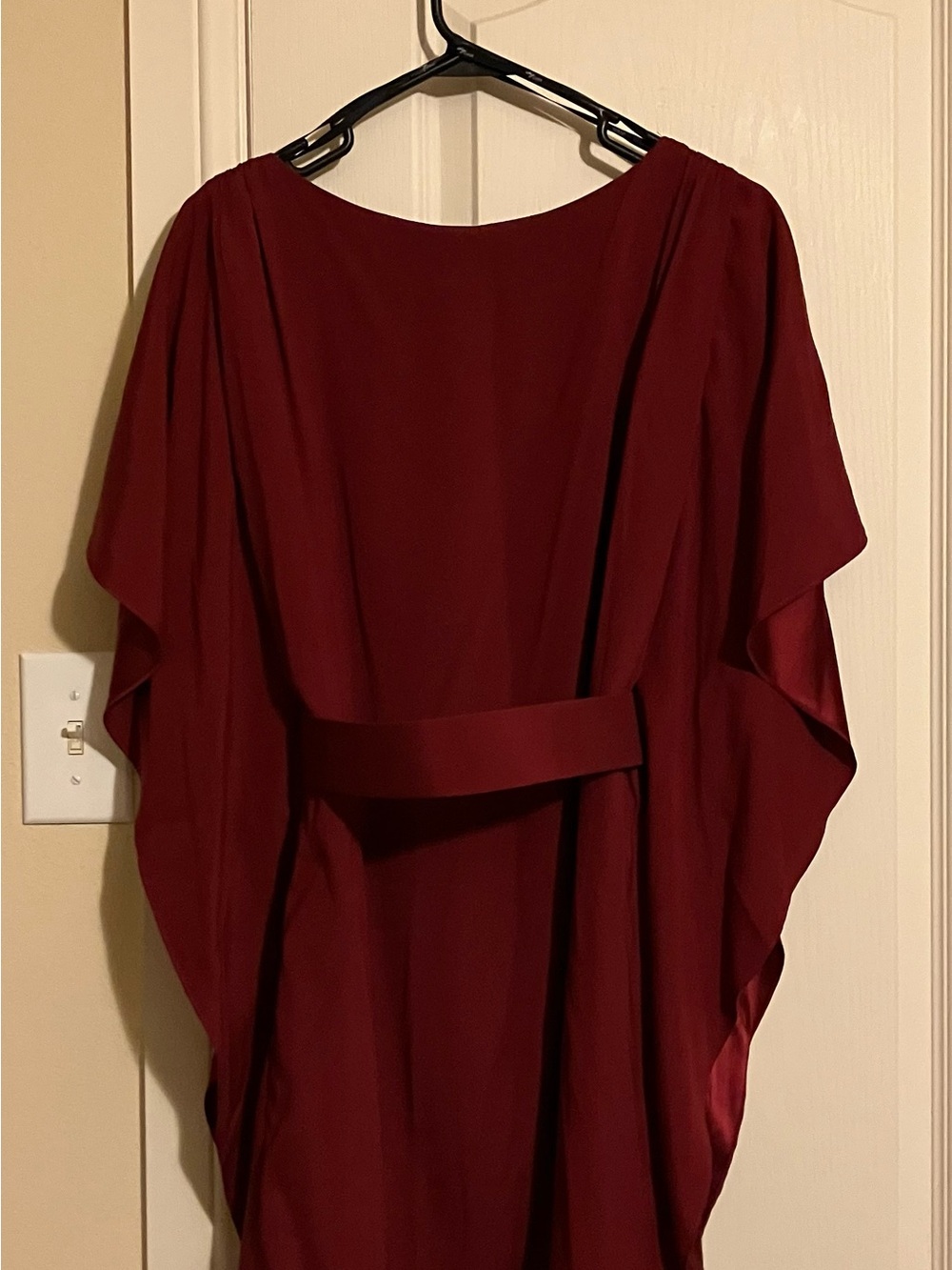 Suzi Chin Wine Red Midi Dress with Draped Sleeves